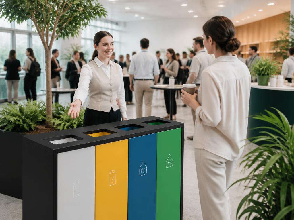 Estação de separação de resíduos em evento corporativo